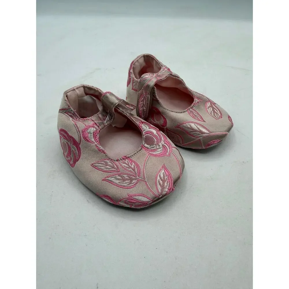 RedEnvelope Pink Floral Silk Brocade Baby Mary Janes Keepsake Boxed Slippers